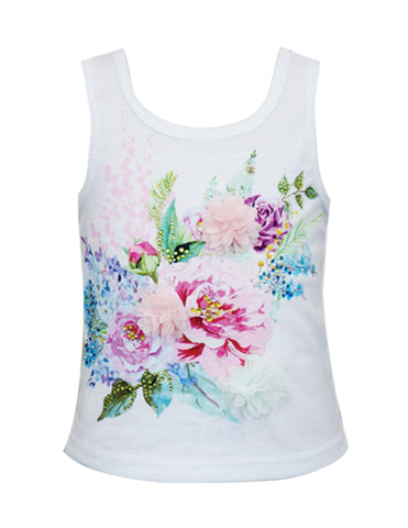 Floral Sparkly Tank Top with Lace Back Detail